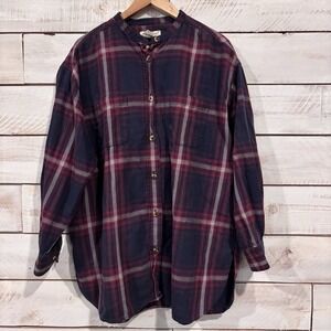 Eddie Bauer Women's Band Color Button Up Shirt Plaid Sz Med Blue Red Gray